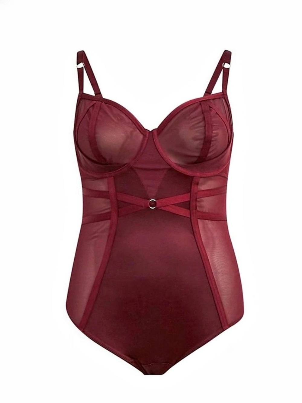 Torrid Curve Burgundy Satin Mesh Underwire Strappy Bodysuit Lingerie NWT Size 4